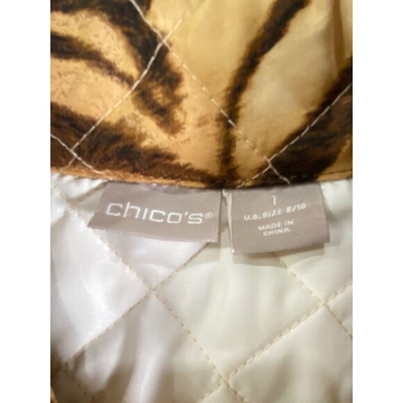 Chico's Womens Quilted Jacket Coat Pockets Gold Tiger Print Size 1 (M/8) - Picture 2 of 11